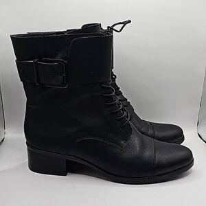 Gray Saks Fifth Avenue   Black Leather Lace-up Ankle Boots size 8